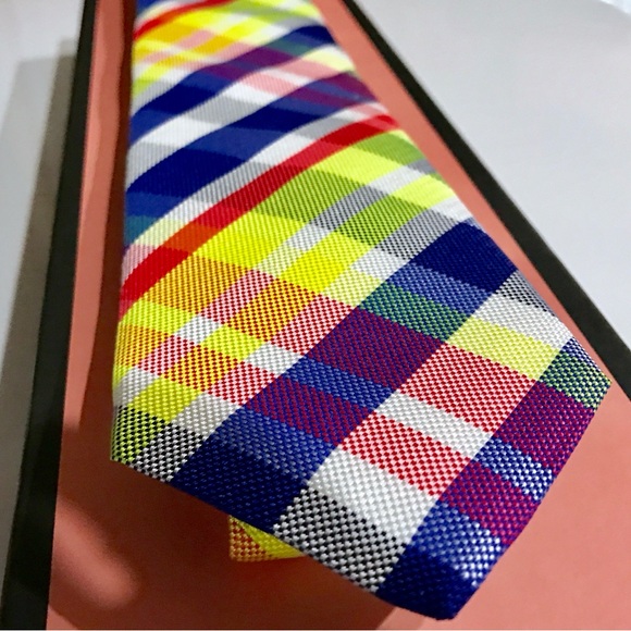 ✨VIBRANT NEON✨🔥🆕💯LVMH AUTHN THOMAS PINK STRIKING BRIGHT NEON GEOMETRIC WOVN TIE🔥 - Picture 5 of 17